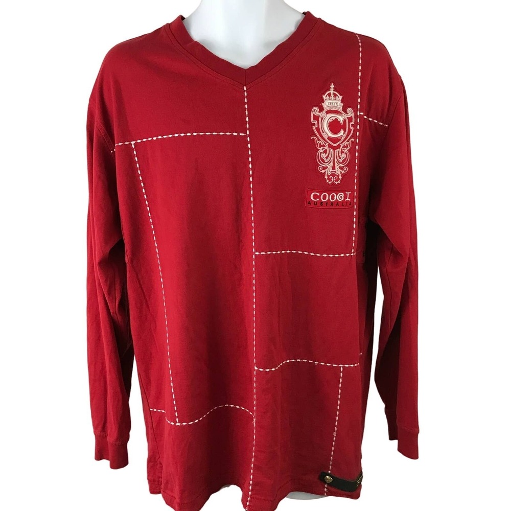 Coogi 1969 Australia Red Long Sleeve V Neck Shirt Embroidered L